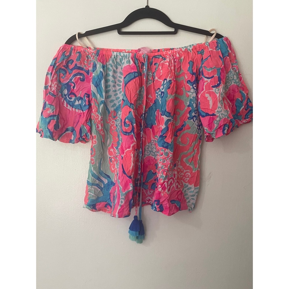 Lilly Pulitzer Sain Off-Shoulder Top in Coral Reef I'm So Jelly Size S